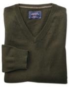 Charles Tyrwhitt Charles Tyrwhitt Forest Green Cotton Cashmere V-neck Jumper
