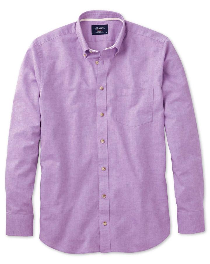 Charles Tyrwhitt Charles Tyrwhitt Classic Fit Lilac Cotton Dress Shirt Size Large