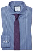  Extra Slim Fit Non-iron Cutaway Royal Blue Puppytooth Cotton Dress Shirt French Cuff Size 14.5/33 By Charles Tyrwhitt
