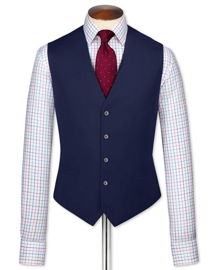 Charles Tyrwhitt Royal Blue Adjustable Fit Twill Business Suit Wool Vest Size W48 By Charles Tyrwhitt
