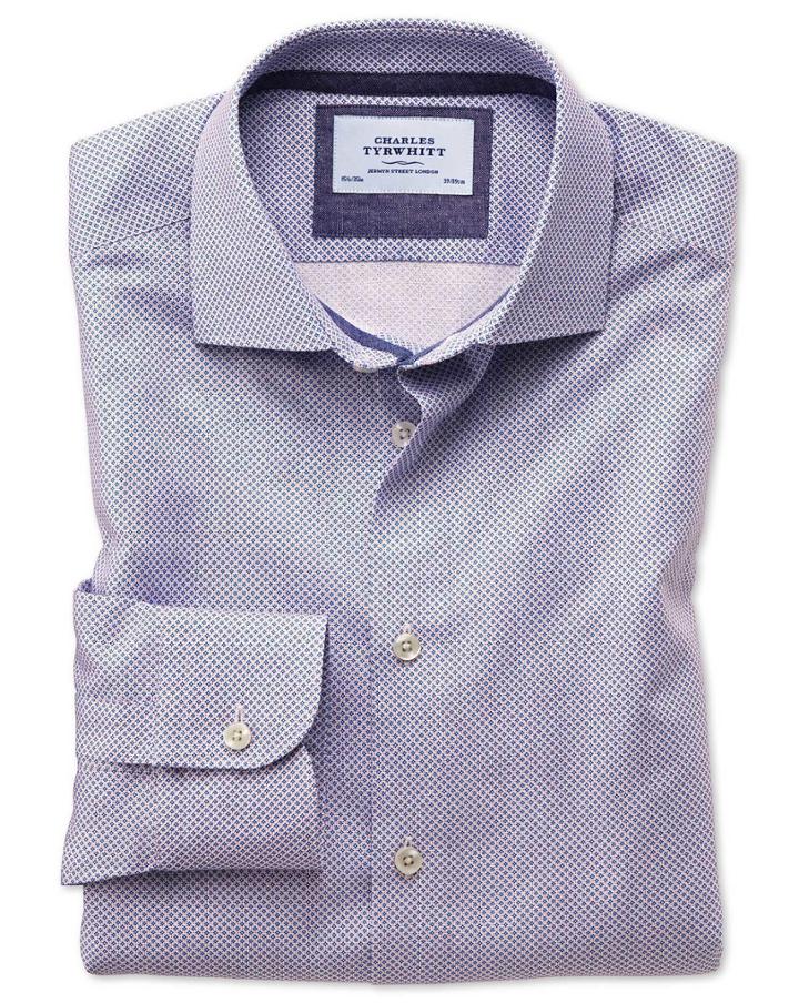 Charles Tyrwhitt Classic Fit Semi-spread Collar Business Casual Motif Print Red And Blue Egyptian Cotton Dress Shirt Single Cuff Size 15.5/33 By Charles Tyrwhitt