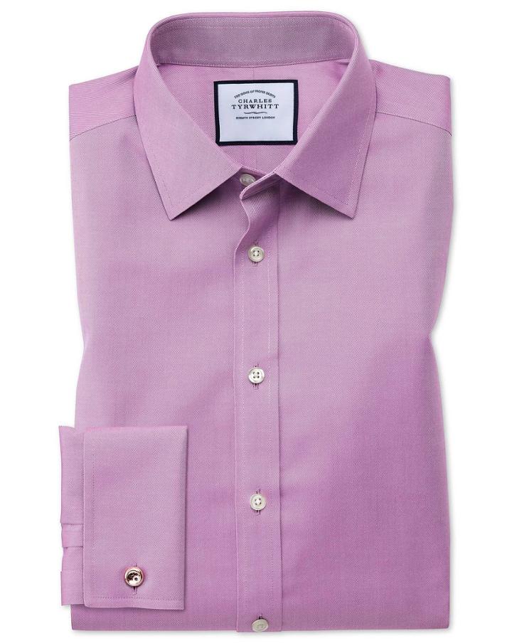 Classic Fit Non-iron Twill Violet Cotton Dress Shirt French Cuff Size 15.5/33 By Charles Tyrwhitt