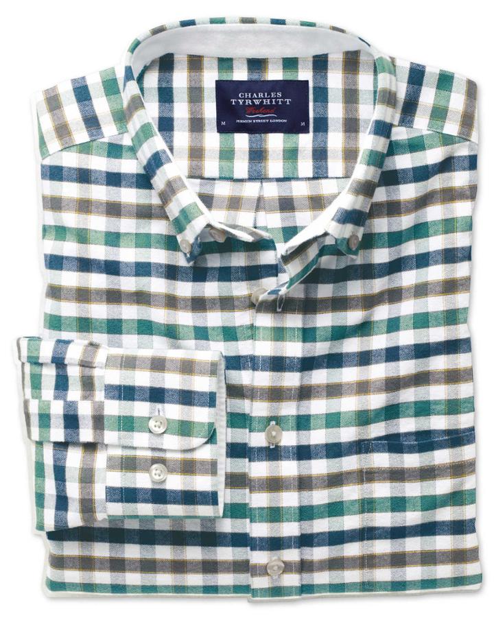Charles Tyrwhitt Charles Tyrwhitt Classic Fit Green And Blue Check Washed Oxford Shirt
