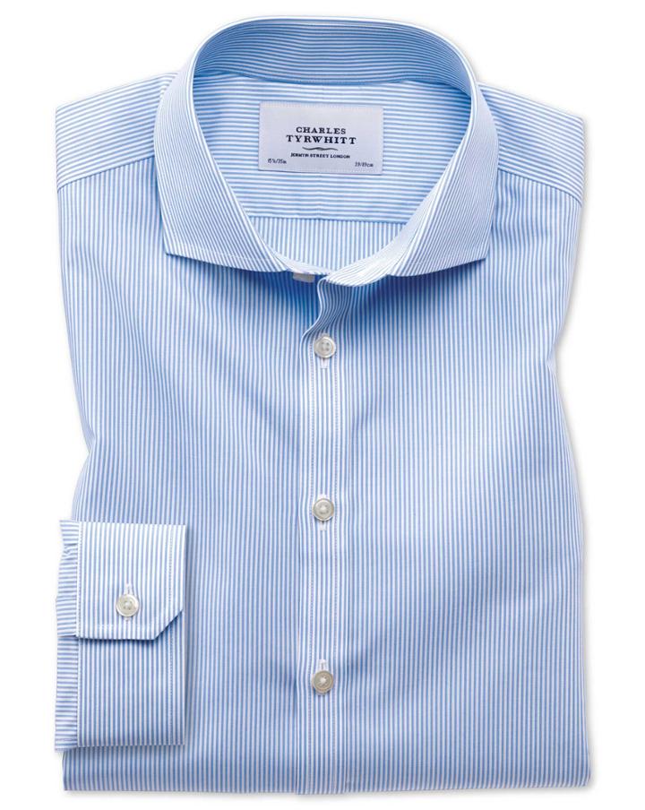 Charles Tyrwhitt Super Slim Fit Spread Collar Non-iron Bengal Stripe Blue Cotton Dress Shirt French Cuff Size 14.5/33 By Charles Tyrwhitt
