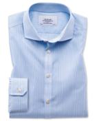 Charles Tyrwhitt Super Slim Fit Spread Collar Non-iron Bengal Stripe Blue Cotton Dress Shirt French Cuff Size 14.5/33 By Charles Tyrwhitt