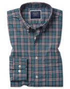  Classic Fit Teal Check Soft Washed Stretch Poplin Cotton Casual Shirt Single Cuff Size Large By Charles Tyrwhitt