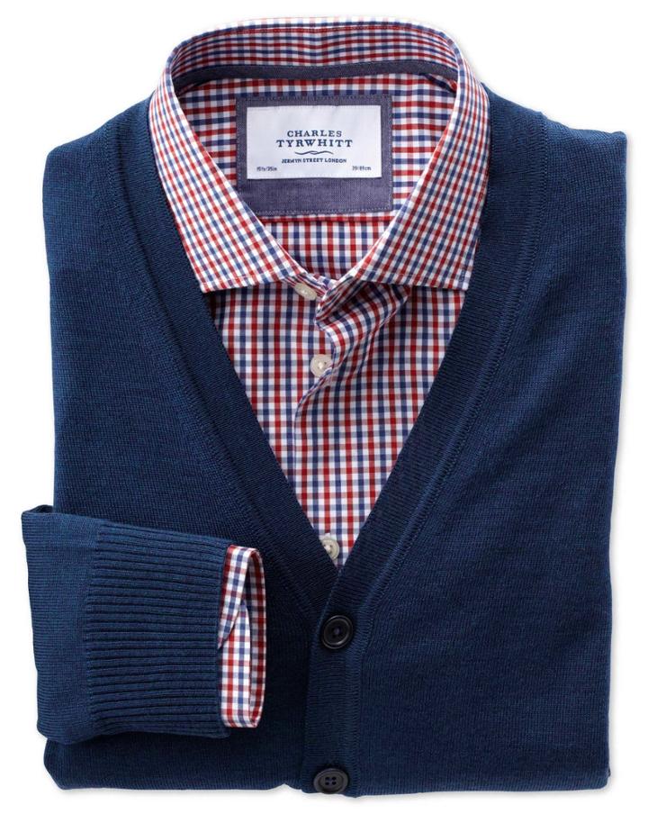 Charles Tyrwhitt Charles Tyrwhitt Mid Blue Merino Wool Cardigan Size Large