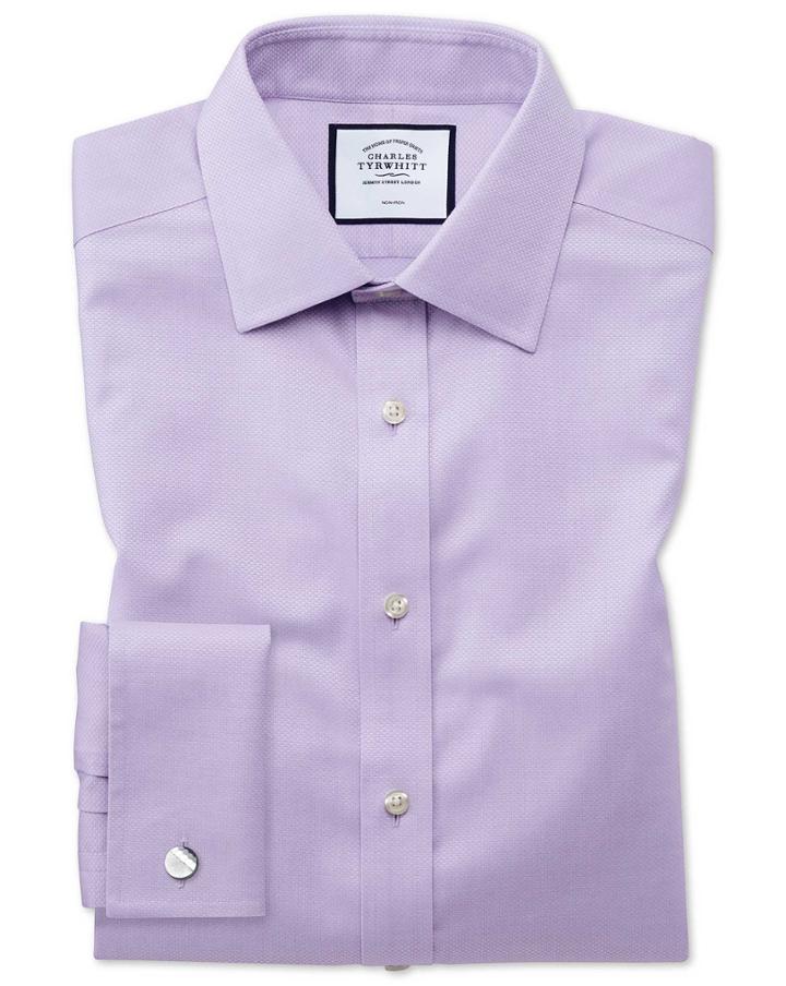  Classic Fit Non-iron Lilac Triangle Weave Cotton Dress Shirt French Cuff Size 15/33 By Charles Tyrwhitt