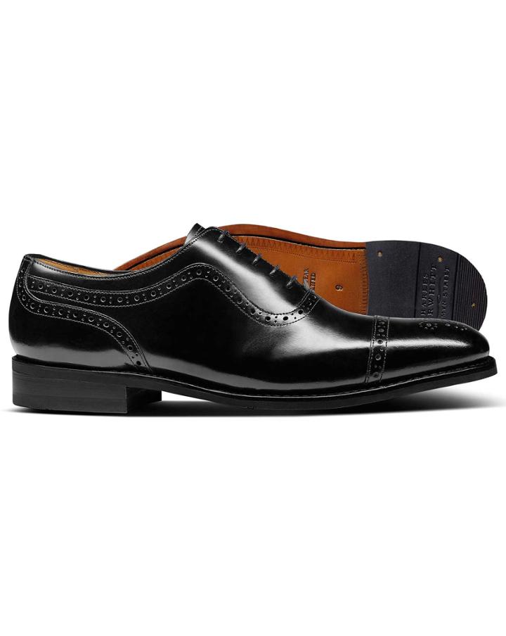  Black Goodyear Welted Oxford Brogue Shoes Size 11.5 By Charles Tyrwhitt