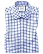  Classic Fit Non-iron Royal Blue Grid Check Twill Cotton Dress Shirt French Cuff Size 15/33 By Charles Tyrwhitt