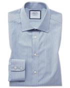  Classic Fit Egyptian Cotton Poplin Blue And Green Fine Stripe Dress Shirt Single Cuff Size 15.5/33 By Charles Tyrwhitt