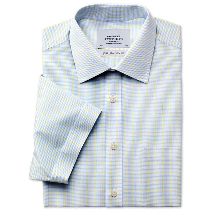 Charles Tyrwhitt Charles Tyrwhitt Sky Kensington Check Non-iron Short Sleeve Slim Fit Shirt (14h)