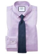  Classic Fit Button-down Non-iron Twill Puppytooth Lilac Cotton Dress Shirt Single Cuff Size 15.5/33 By Charles Tyrwhitt