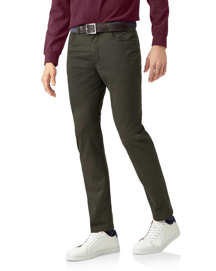  Olive Cotton Stretch 5 Pocket Tailored Pants Size W32 L32 By Charles Tyrwhitt