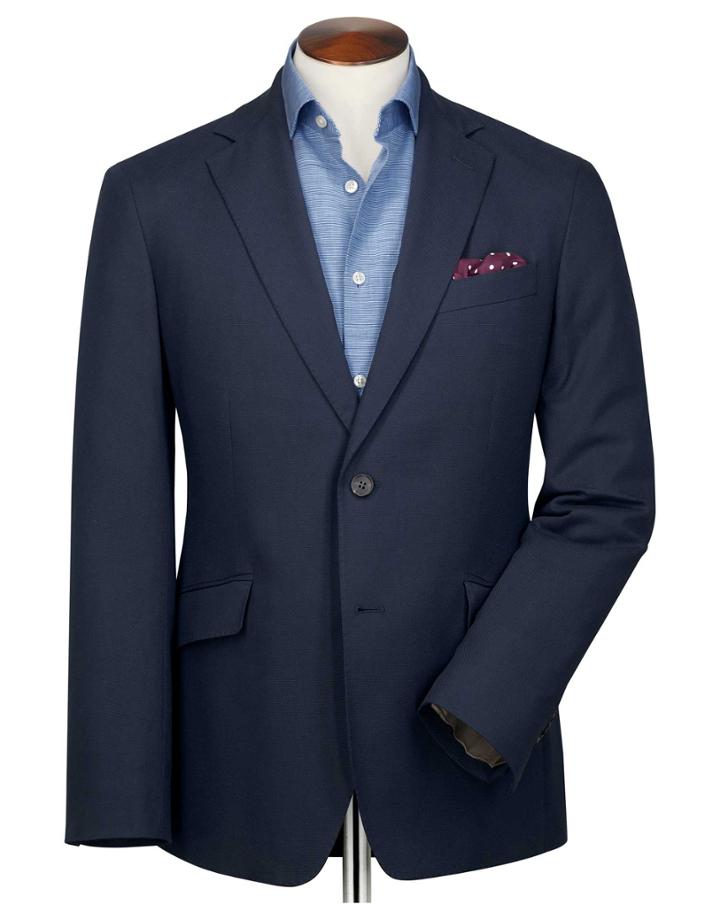  Slim Fit Navy Textured Stretch Cotton Cotton Blazer Size 36 By Charles Tyrwhitt