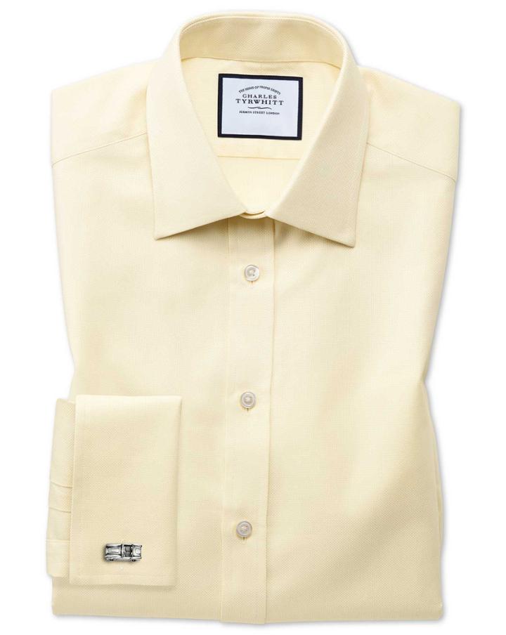  Extra Slim Fit Egyptian Cotton Royal Oxford Yellow Dress Shirt French Cuff Size 14.5/32 By Charles Tyrwhitt