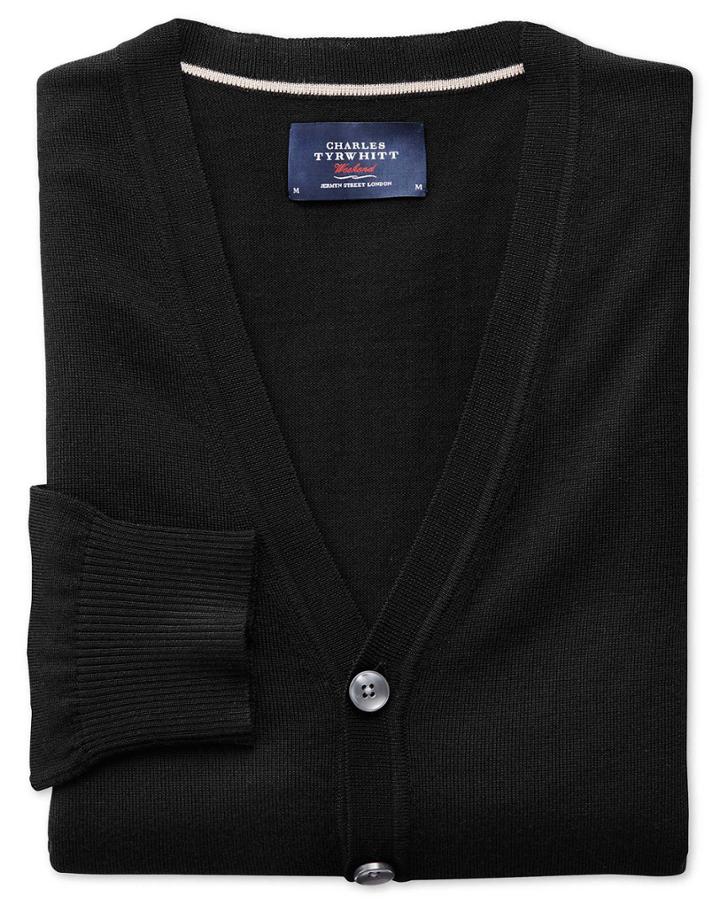 Charles Tyrwhitt Black Merino Wool Cardigan Size Small By Charles Tyrwhitt