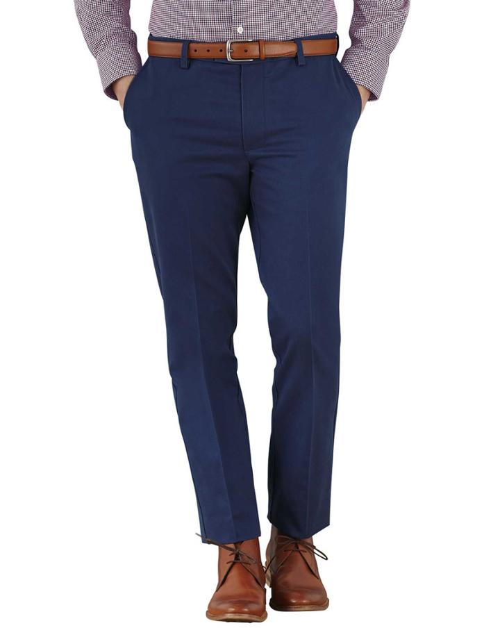 Charles Tyrwhitt Charles Tyrwhitt Marine Blue Extra Slim Fit Flat Front Non-iron Cotton Chino Pants Size W30 L30