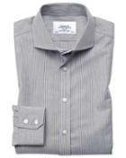 Charles Tyrwhitt Slim Fit Spread Collar Non-iron Fine Stripe Charcoal Cotton Dress Casual Shirt Single Cuff Size 14.5/33 By Charles Tyrwhitt