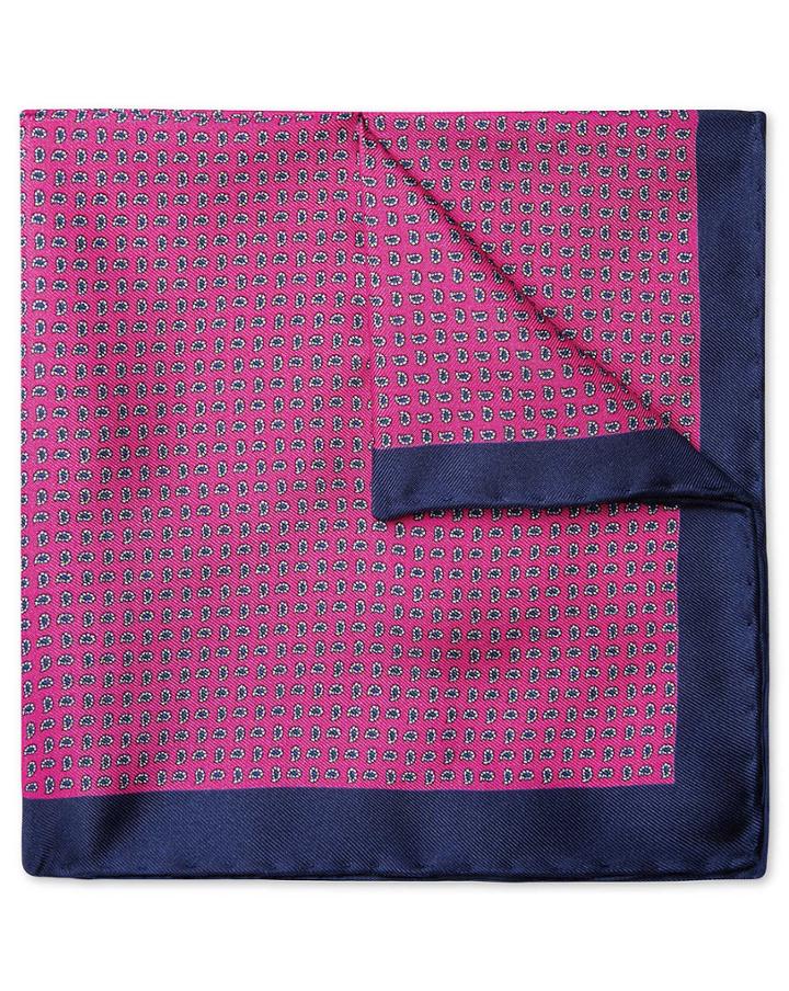  Bright Pink Mini Paisley Print Silk Pocket Square By Charles Tyrwhitt