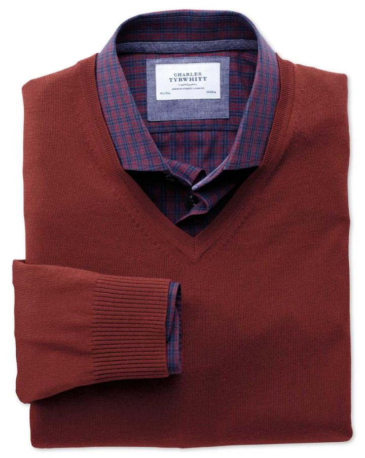 Charles Tyrwhitt Charles Tyrwhitt Copper Merino V-neck Wool Sweater Size Xs