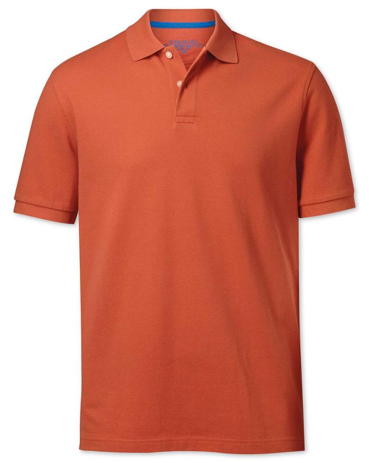  Dark Orange Pique Cotton Polo Size Large By Charles Tyrwhitt