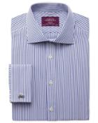 Charles Tyrwhitt Charles Tyrwhitt Extra Slim Fit Semi-spread Collar Luxury Poplin Stripe Blue Cotton Dress Shirt Size 15/32