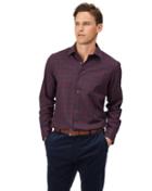  Slim Fit Burgundy Check Cotton With Tencel&trade; Single Cuff Size Small By Charles Tyrwhitt