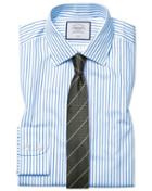  Extra Slim Fit Non-iron Sky Blue Stripe Twill Cotton Dress Shirt French Cuff Size 14.5/33 By Charles Tyrwhitt
