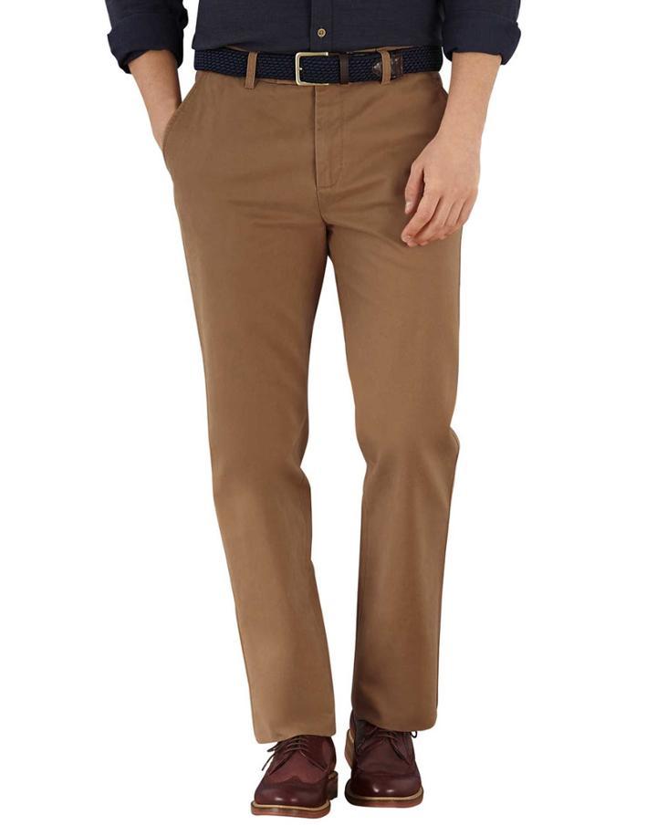 Charles Tyrwhitt Charles Tyrwhitt Camel Slim Fit Flat Front Cotton Chino Pants Size W32 L34