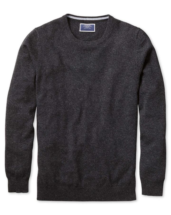  Charcoal Crew Neck Cashmere Sweater Size Large By Charles Tyrwhitt
