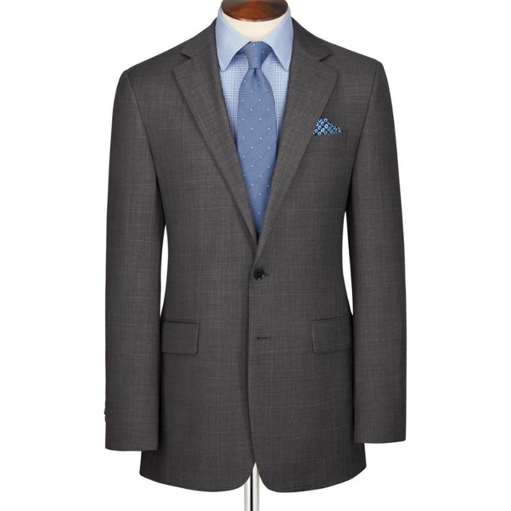 Charles Tyrwhitt Charles Tyrwhitt Grey Classic Fit Braybrooke Sharkskin Windowpane Business Suit Super 100 Wool Jacket Size 46