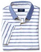  Navy And White Stripe Cotton Linen Polo Size Large By Charles Tyrwhitt