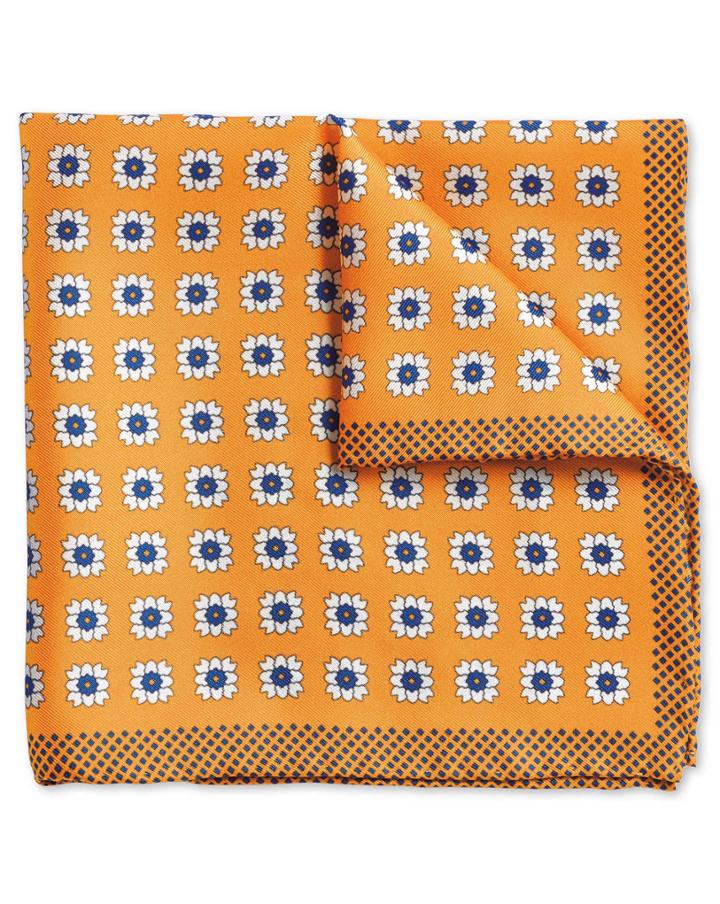  Yellow Medallion Print Silk Pocket Square By Charles Tyrwhitt