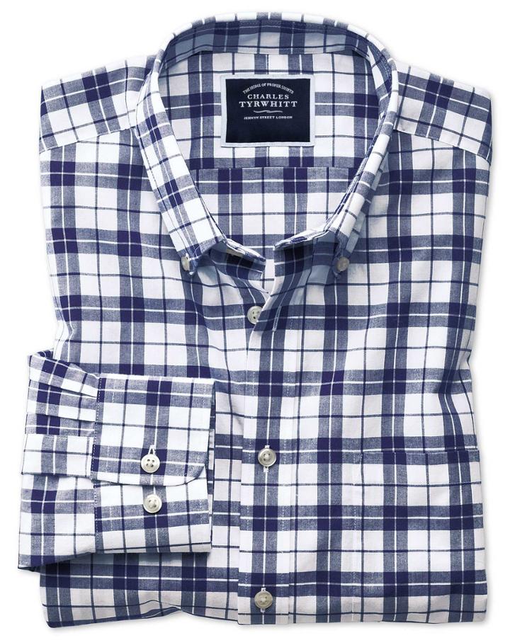 Charles Tyrwhitt Slim Fit Poplin Navy And White Cotton Casual Shirt Single Cuff Size Large By Charles Tyrwhitt