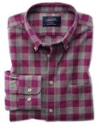 Charles Tyrwhitt Slim Fit Button-down Washed Oxford Berry And Grey Check Cotton Casual Shirt Single Cuff Size Xs By Charles Tyrwhitt