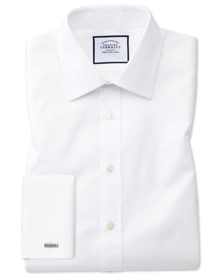  Slim Fit White Cube Weave Egyptian Cotton Dress Shirt Single Cuff Size 14.5/32 By Charles Tyrwhitt