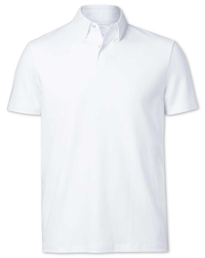  White Jersey Cotton Polo Size Medium By Charles Tyrwhitt