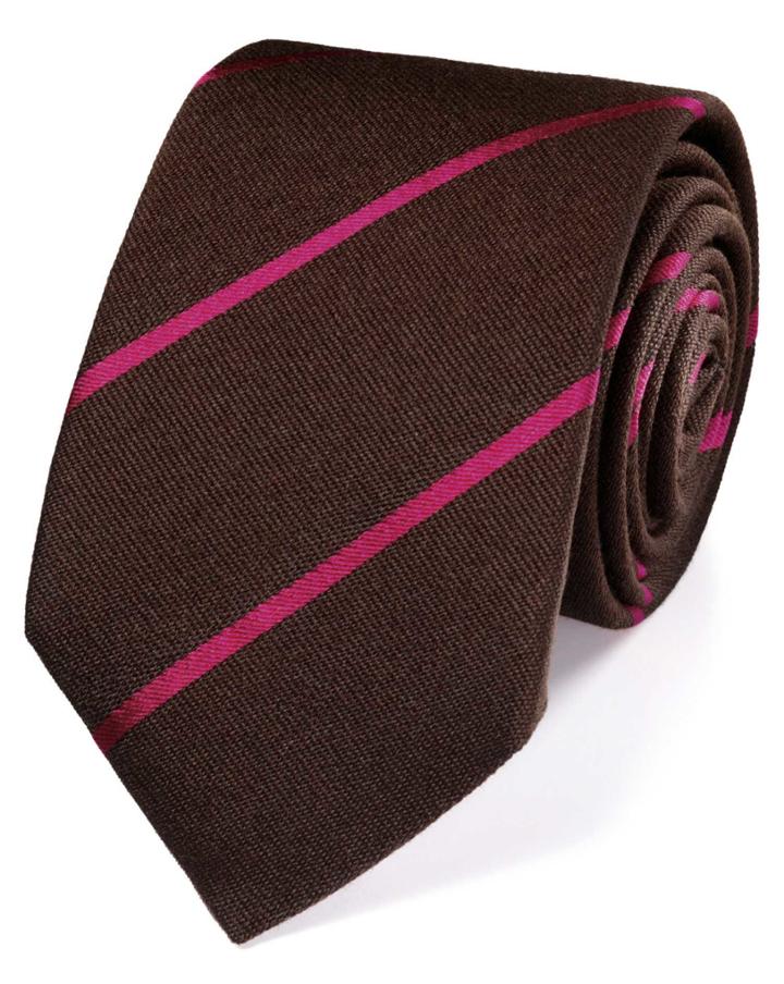 Charles Tyrwhitt Brown Wool Mix Stripe Luxury Tie By Charles Tyrwhitt