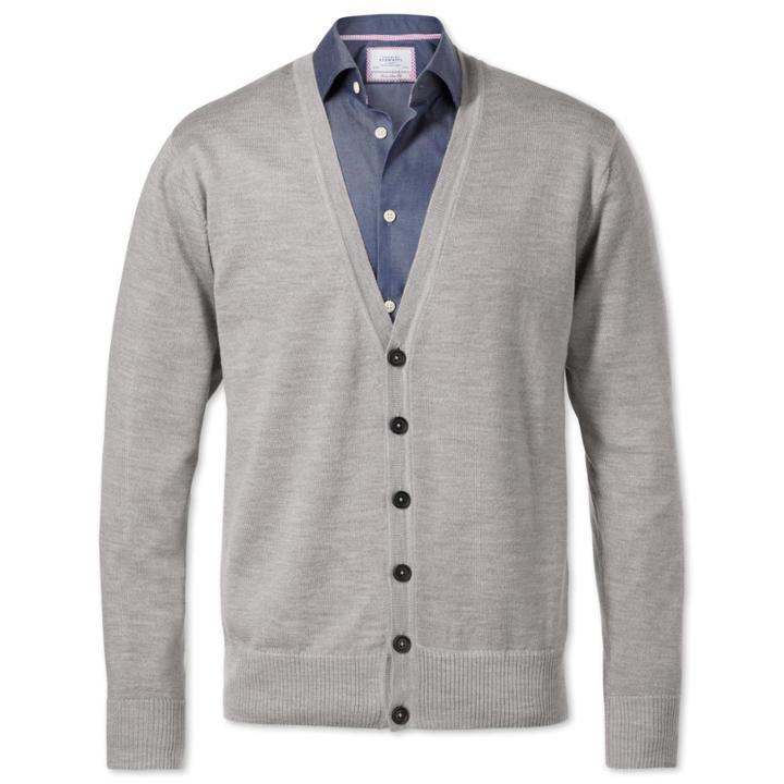 Charles Tyrwhitt Charles Tyrwhitt Silver Grey Merino Cardigan (l)
