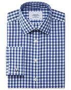 Charles Tyrwhitt Charles Tyrwhitt Slim Fit Non-iron Gingham Navy Cotton Dress Shirt Size 17/34