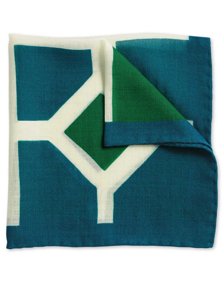  Green And Blue Luxury Italian Print Wool Pocket Square By Charles Tyrwhitt