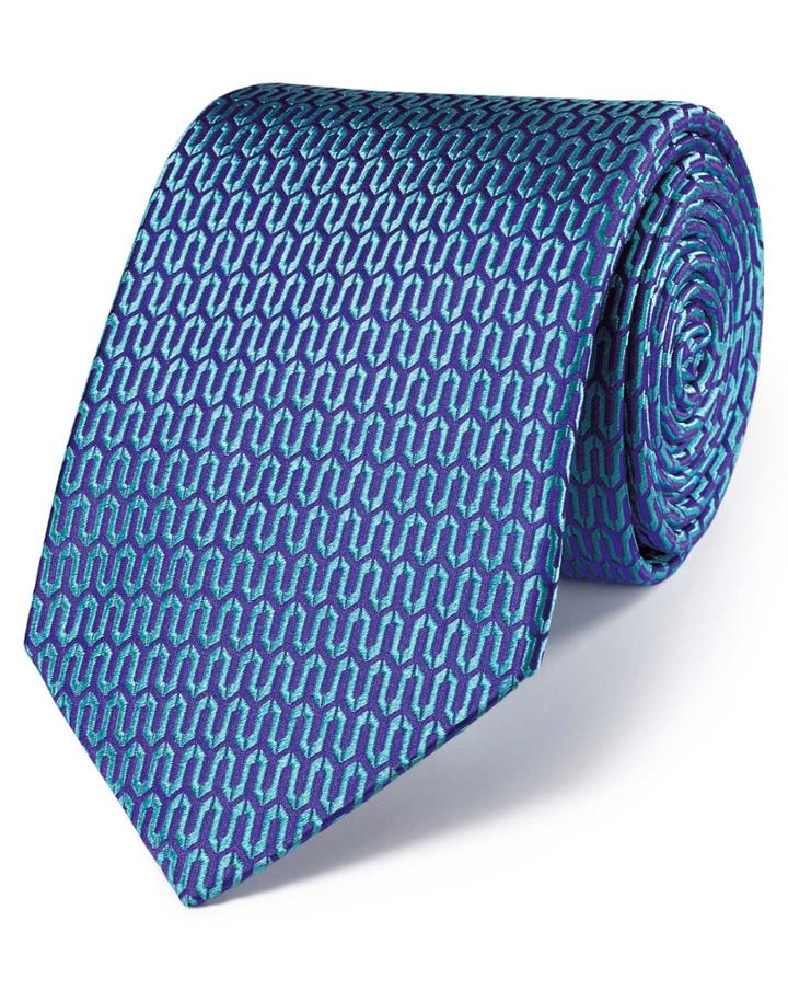 Charles Tyrwhitt Charles Tyrwhitt Purple And Aqua Silk Luxury English Geometric Tie