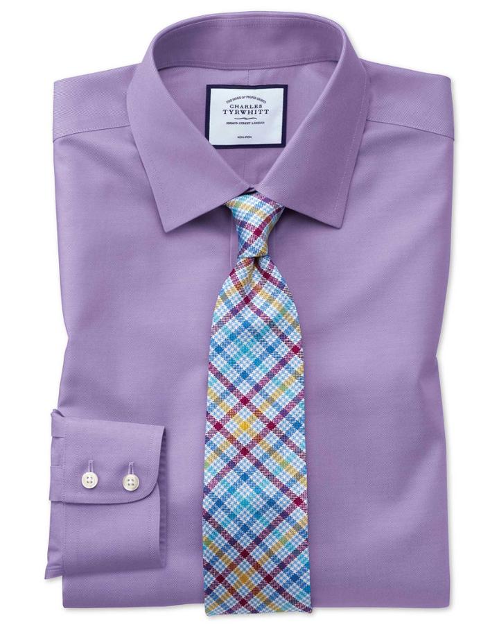  Classic Fit Lilac Non-iron Twill Cotton Dress Shirt Single Cuff Size 15.5/33 By Charles Tyrwhitt
