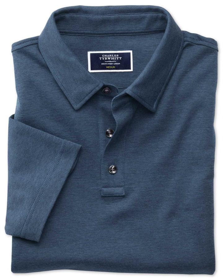  Navy And Blue Stripe Jersey Cotton Polo Shirt Size Large By Charles Tyrwhitt