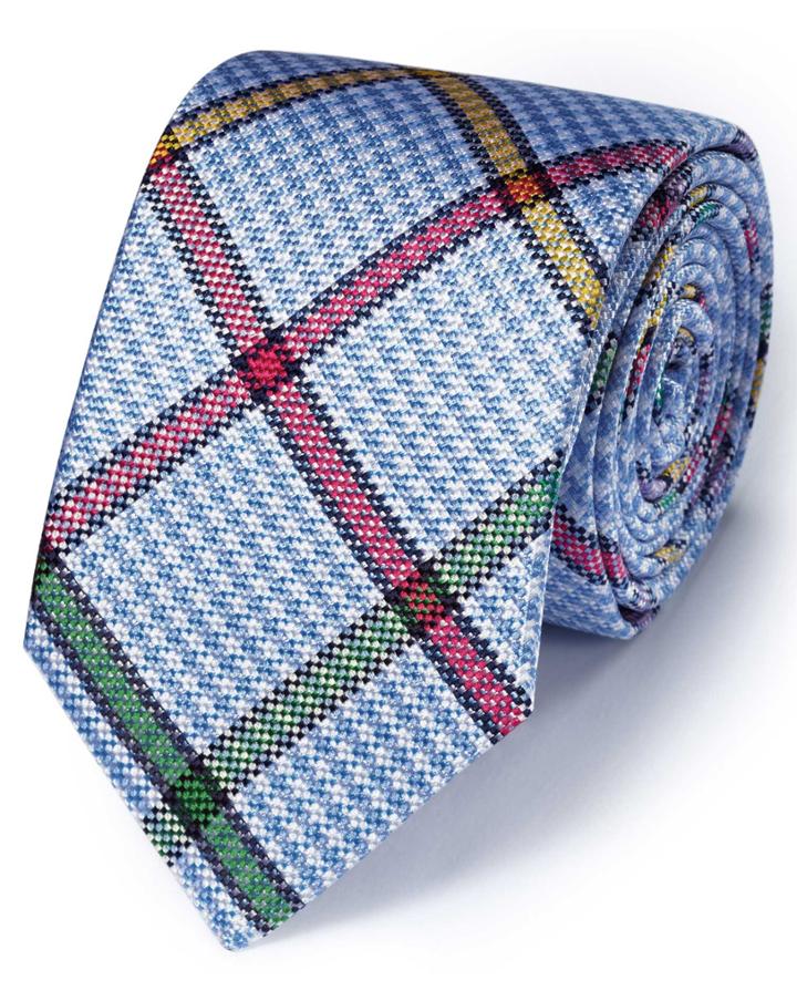  Sky Multi Silk Multi Checkered English Luxury Tie By Charles Tyrwhitt