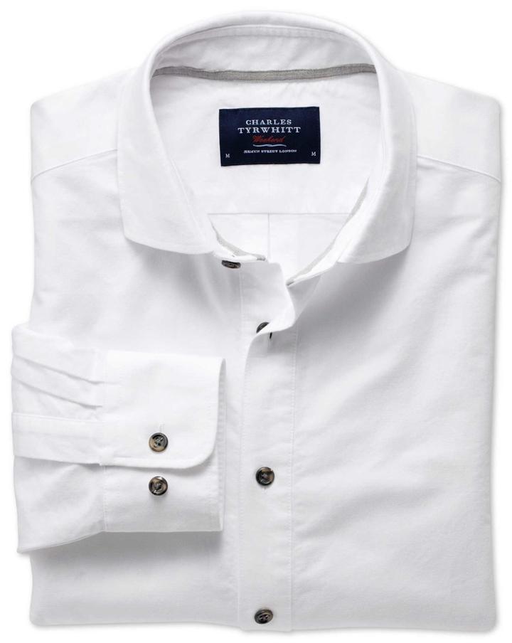Charles Tyrwhitt Charles Tyrwhitt Slim Fit Spread Collar Popover White Cotton Dress Shirt Size Large