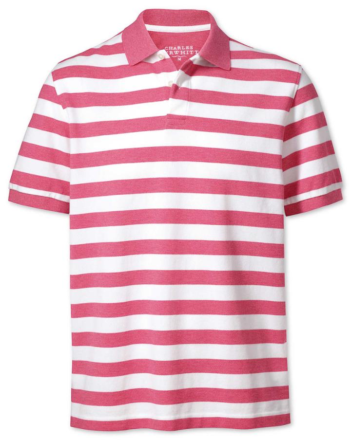 Charles Tyrwhitt Dark Pink Stripe Pique Cotton Polo Size Large By Charles Tyrwhitt