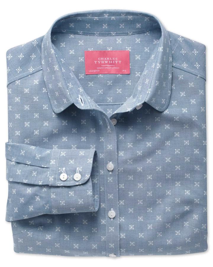 Charles Tyrwhitt Charles Tyrwhitt Women's Semi-fitted Cotton Chambray Light Blue Shirt Size 6