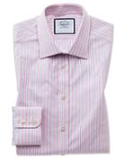  Classic Fit Egyptian Cotton Poplin Pink Stripe Dress Shirt Single Cuff Size 15.5/33 By Charles Tyrwhitt